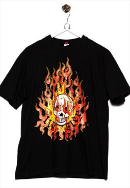Vintage tipster T-Shirt Skull Flame Print Black