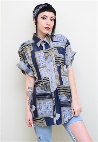 VINTAGE 90'S ABSTRACT PATTERNED OVERSIZED SHIRT