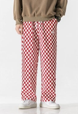 Check joggers velvet glitch pants chequerboard trousers red