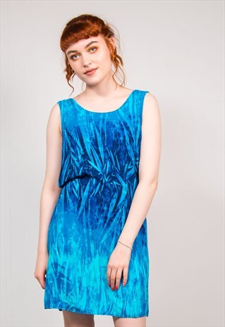 90'S VINTAGE BLUE WAVEY PATTERN SUMMER MINI DRESS