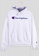 Vintage Champion White Hoodie Spell Out Medium