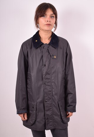 WOMENS VINTAGE WAXED JACKET LARGE BLACK 90S