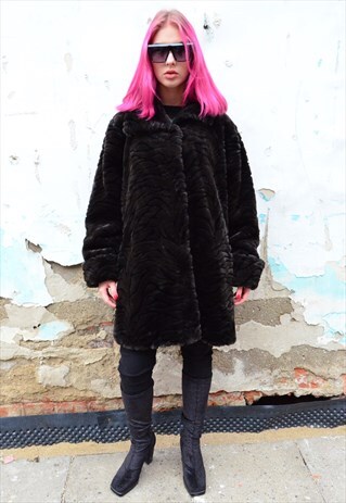 VINTAGE 90' BROWN FAUX FUR COAT