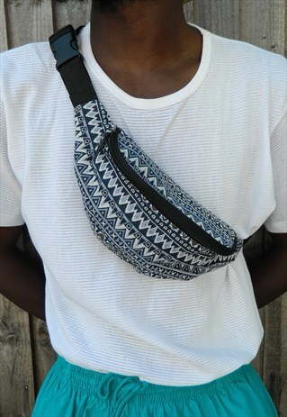 BLUE WOVEN MULTI BUM BAG