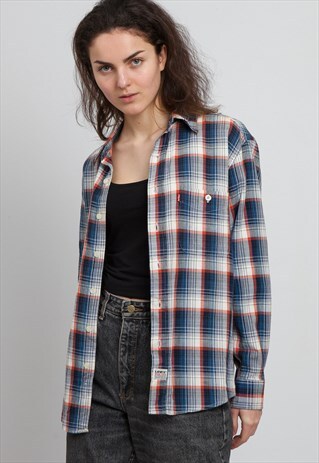 VINTAGE BLUE ORANGE LEVI'S LONG SLEEVE CHECKERED SHIRT