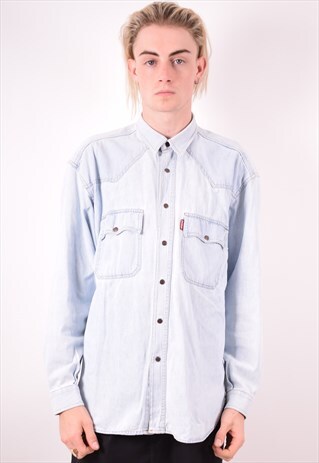 CASUCCI MENS VINTAGE DENIM SHIRT LARGE BLUE 90S