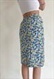 VINTAGE 90S HIGH WAISTED DITSY FLORAL MIDI PENCIL SKIRT S/M
