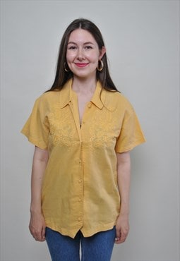 Minimalist embroidered shirt, vintage flowers blouse