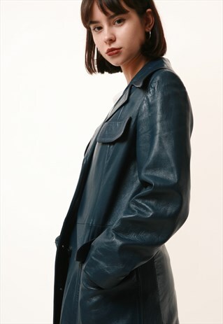 80S VINTAGE MAXI LONG LEATHER TRENCH COAT 1184