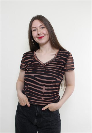 VINTAGE 00S SHEER BLOUSE, Y2K PULLOVER STRETCH BLOUSE V NECK