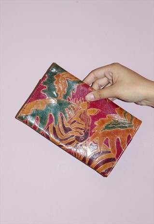 70S VINTAGE RETRO LEATHER MULTI COLOUR CLUTCH/ LARGE PURSE