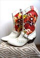 VINTAGE WHITE GENUINE LEATHER COWBOY WESTERN BOOTS SHOES