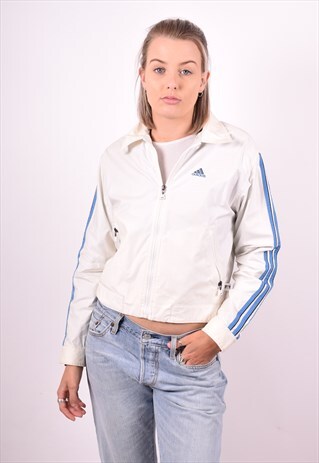 ADIDAS WOMENS VINTAGE TRACKSUIT TOP JACKET SMALL WHITE 90'S