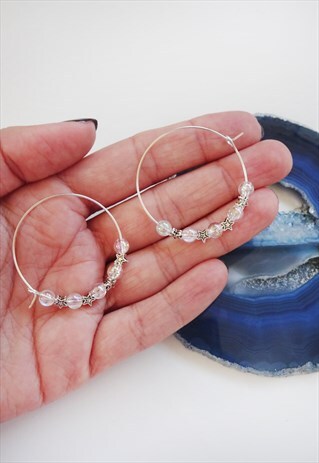 IRIDESCENT AND STAR BEADED HOOPS
