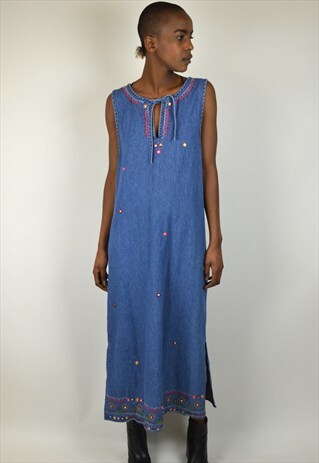 VINTAGE 90'S EMBROIDERED DENIM DRESS