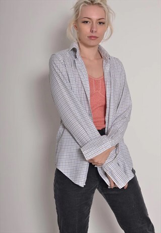 VINTAGE RALPH LAUREN CHECK FLANNEL SHIRT WHITE