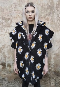 Floral fleece gilet handmade sleeveless daisy vest jacket