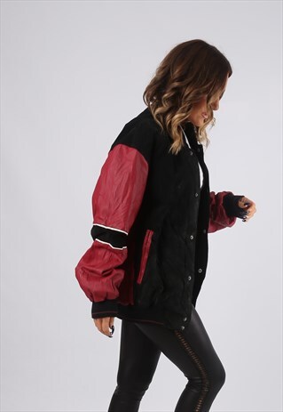 SUEDE LEATHER BOMBER JACKET OVERSIZED UNIVERSITY UK 18 (BV4Y