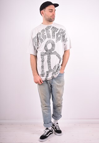 ADIDAS MENS VINTAGE KEITH HARRING T-SHIRT LARGE GREY 90'S