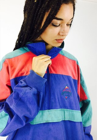 VINTAGE 80S PULLOVER COLOURFUL JACKET