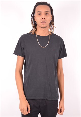 TOMMY HILFIGER MENS VINTAGE T-SHIRT TOP XL BLACK 90S