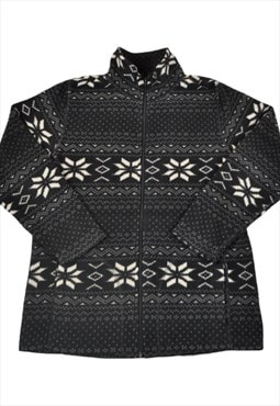 Vintage Jacket Retro Snowflake Pattern Black Ladies Medium