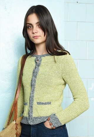 VINTAGE 60S CROCHET KNIT MOD PARISIAN PETITE CARDIGAN JACKET