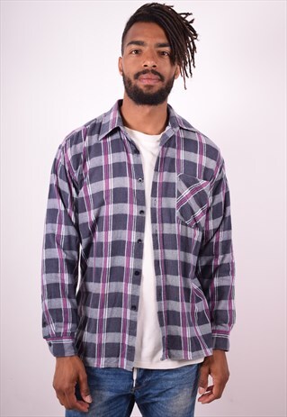 MENS VINTAGE FLANNEL SHIRT LARGE MULTI CHECK 90S