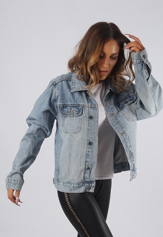 VINTAGE DENIM JACKET OVERSIZED FITTED UK 14 LARGE (R2J)