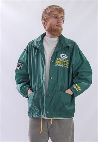 VINTAGE MENS CAMPRI NFL PACKERS BIG LOGO WINDBREAKER JACKET