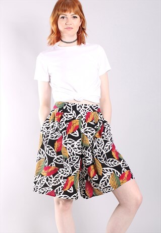 VINTAGE 80S LEAF PRINT HIGH WAISTED CULOTTE SHORTS