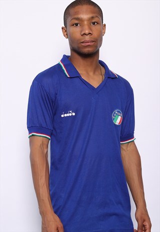 VINTAGE DIADORA ITALY NATIONAL TEAM LOGO FOOTBALL SHIRT BLUE