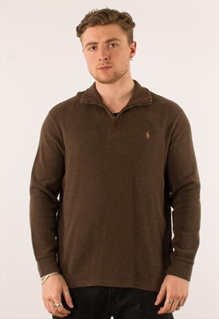 VINTAGE BROWN POLO RALPH LAUREN QUARTER ZIP LARGE