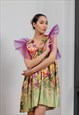 Satin Mini Dress with Ruffle Sleeves in Tulle