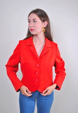 Cute red blazer, vintage casual suit jacket women cropped 