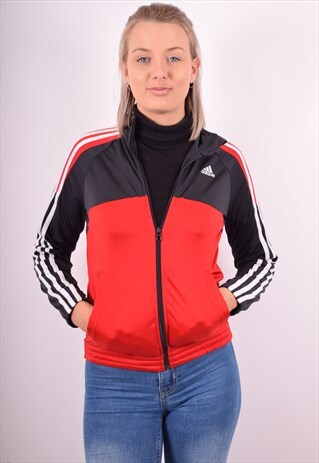 ADIDAS WOMENS VINTAGE TRACKSUIT TOP JACKET MEDIUM RED 90S