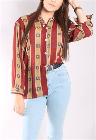VINTAGE 80S GEOMETRIC STRIPE OVERSIZE SHIRT