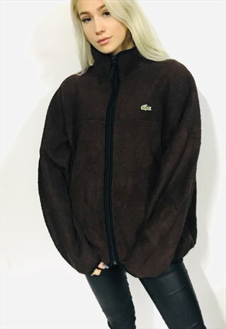 VINTAGE LACOSTE CHUNKY FLEECE JACKET BROWN JACKET OVERSIZED