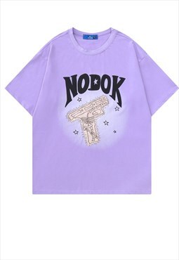 Pistol cartoon t-shirt gun print tee grunge punk top purple