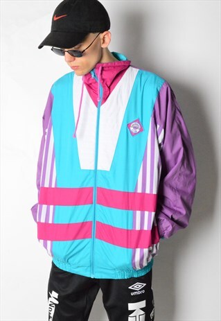 VINTAGE 90S COLOUR BLOCK STRIPED TRACK JACKET
