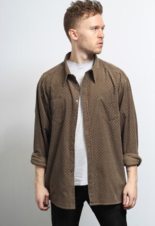 VINTAGE CORDUROY CORD SHIRT BROWN