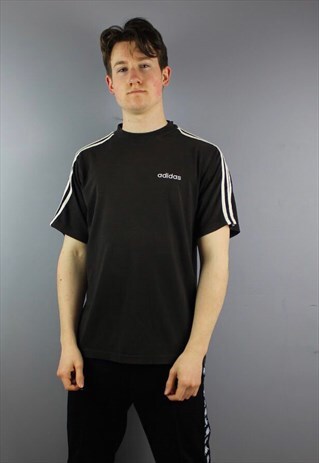 VINTAGE ADIDAS T-SHIRT IN FADED BLACK WITH EMBROIDERED LOGO