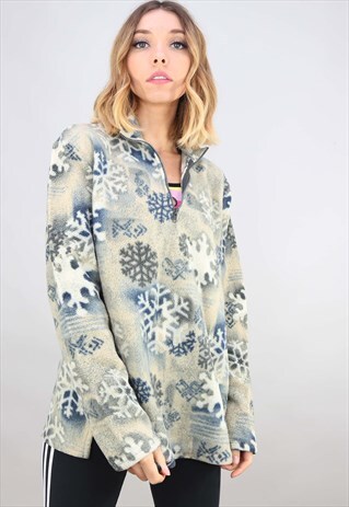 VINTAGE 90S OVERSIZED 1/4 ZIP PATTERNED FLEECE
