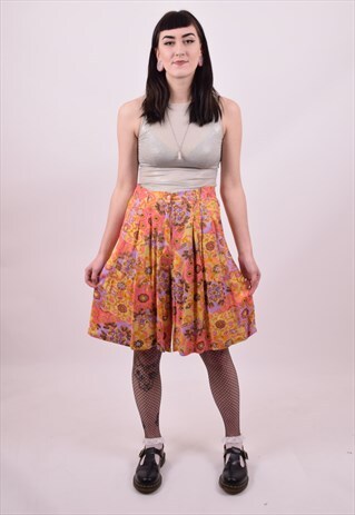 VINTAGE 80'S ORANGE CRAZY PRINT HIGH WAIST SHORTS SIZE 12