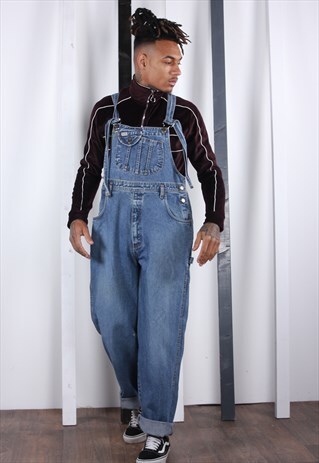 VINTAGE LIGHT BLUE DENIM DUNGAREES 90S OVERALLS. WORK WEAR