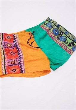 Vintage 80s Aztec Colorful Print Tie Up Men Beach Shorts L