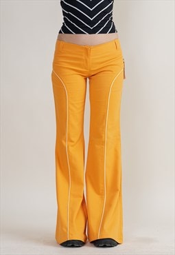 Vintage Y2k Rave Flare Low Waist Orange Trousers Women M