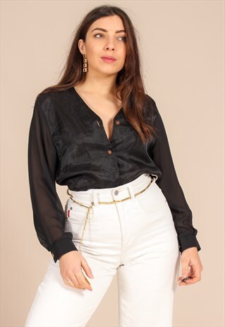 VINTAGE 80S BLOUSE IN SEMI SHEER EMBROIDERY