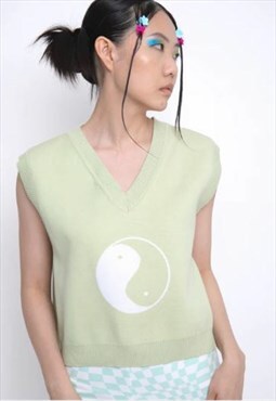 Green Yin Yang Knitted Sweater Vest
