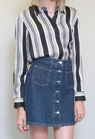VINTAGE 1970'S BLACK AND WHITE STRIPE SILK SHIRT
